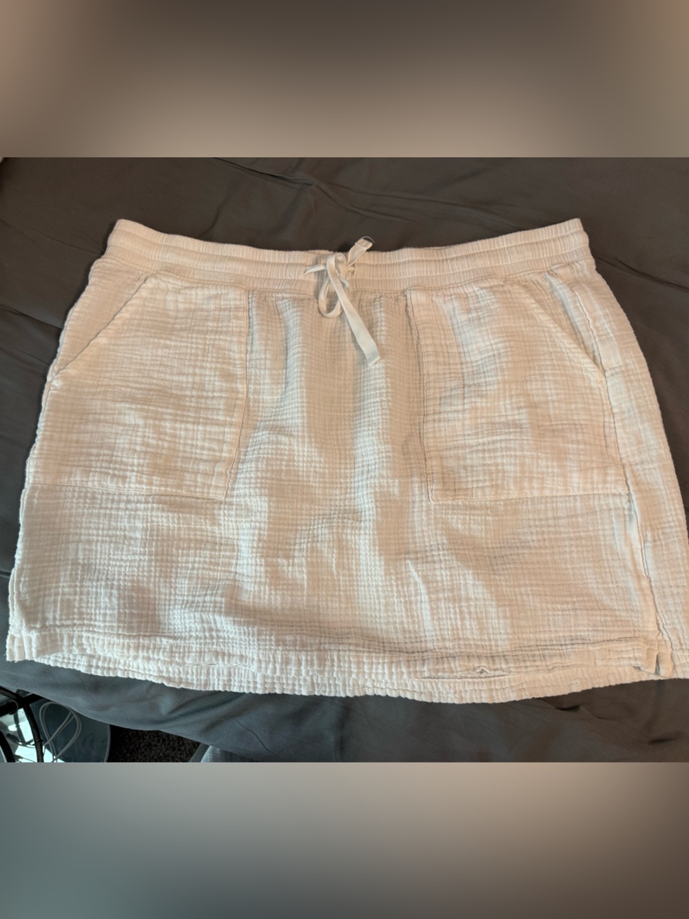 LL Bean White Drawstring Cotton Gauze Mini Skirt
